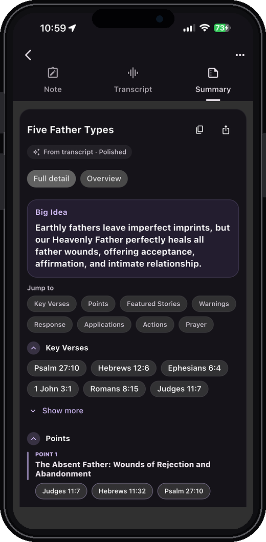 AI sermon summary in Sermon Log